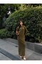 Women's Khaki Soft Textured Long Ribbed Knit Dress - 3