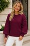 Women's Round Neck Long Sleeve Balloon Sleeve Hair Braided Loose Elegant Stylish Burgundy Knitwear Sweater - 5