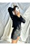 Women's Black Color Basic Premium Quality Knitwear Sweater with Buttons on the Sides - 5
