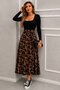 Women's Long Sleeve Square Collar Skirt Patterned Single Jersey Long Viscose Dress with Belt at the Waist - 4