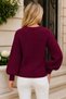 Women's Round Neck Long Sleeve Balloon Sleeve Hair Braided Loose Elegant Stylish Burgundy Knitwear Sweater - 3
