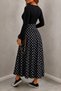 Women's Long Sleeve Square Collar Skirt Patterned Single Jersey Long Viscose Dress with Belt at the Waist - 4