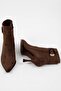 Women's Brown Suede Buckle Detailed Heeled Boots - 3