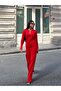 Women's Red Snap Fastener Top and Bottom Two-Piece Set - 4