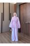 Women's Pink Pleated Tie-Back Blouse and Elastic Waist Pants Set - 2