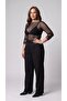 Plus Size Black Long Sleeve Tulle Transparent Women's Blouse - 3