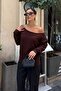 Women's Brown Asymmetrical Low Neck Soft Knitwear Blouse - 2