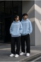 Nexus Motion Couple Lover's Combination Blue Black 3 Thread Oversize Sweatshirt Tracksuit Set Couple Combination