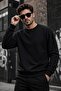 John Men's Two-Drawstring Plain Color Casual Crew Neck Sweatshirt