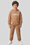 Boy's Text Printed Hooded Pocket Comfortable Fit 2-Piece Top and Bottom Tracksuit Set