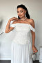 Top Beaded Embroidery Lower Chiffon Design Evening Dress - White - 3