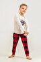 Boys' Pajama Set, Long Sleeve, 100% Cotton Combed Single Jersey, Round Neck, Plaid Pattern, Let's Build Printed - 5