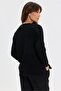 Women's V-Neck Low Sleeve Slit Wool Sweater Black - 3