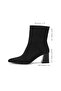 Black Color Pointed Toe Ankle Women's Heeled Boots - 4