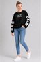 Women's Black Crew Neck Brooklyn Sleeve Printed 3-Printed Wool Inside Sweatshirt - 2