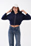Short Kangaroo Pocket Zippered Three-Yarn Sweatshirt - 6