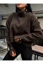 Women's Brown Shoulder Button Detailed Soft Textured Knitwear Sweater - 6