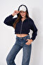 Short Kangaroo Pocket Zippered Three-Yarn Sweatshirt - 8