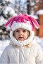 1-3 Year Old Girl's Plush Fleece Lined Winter Beanie with Figure and Tie-Down Feature at the Neck
