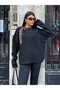 Women's Black Scarf Collar Detailed Oversize Sweater - 6