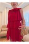 Red Cape Detailed Layered Dress - 3