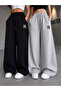 2 Pieces Ny Printed Tracksuit Bottom Set (Black and Grey) Loose Fit Oversize Style Comfortable Cut