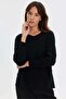 Women's V-Neck Low Sleeve Slit Wool Sweater Black - 4