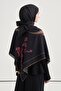 Sakura Pattern Norena Wool Shoulder Shawl Black - 2