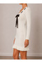 Feminine Knitwear Elegance |   Women's V-Neck Lace Detailed Long Sleeve Mini Dress - 2