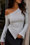 Ribbed Asymmetric Collar Side Tie Long Sleeve Knitwear Blouse