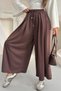 Women's Pleated Wide-Leg Palazzo Trousers with Elastic Waist and Rope Detail 0186 - Brown - 4