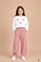 Salmon Girls' Bow Patterned Sweatshirt Wide Leg Tracksuit Set 24826
