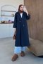 Apolet Detail Long Trench Coat Navy Blue