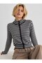 High Neck Buttoned Striped Slim Fit Long Sleeve Soft Textured Knitwear Cardigan Aw26Hi0027