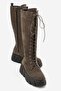Harpenil Women's Genuine Leather Lace-Up Thick Sole Boots Khaki Suede