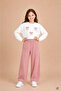 Salmon Girls' Bow Patterned Sweatshirt Wide Leg Tracksuit Set 24826 - 3