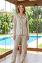 Women's Polka Dot Patterned Long Sleeve Buttoned Front Combed Cotton Pajama Set 3300 Mink