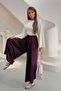 Women's Pleated Wide-Leg Palazzo Trousers with Elastic Waist and Rope Detail 0186 - Plum - 3
