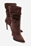 Drawstring Women's Boots Brown Suede Pointed Toe Thin Heeled Bellows Stylish Boots Stane