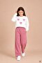 Pink Girls' Bow Patterned Sweatshirt Wide Leg Tracksuit Set 24824 - 2