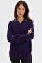 Women's Polo Collar Embroidered Liguara Blouse Dark Purple - 6