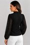 Women's Black Pearl Detailed Tulle Balloon Sleeve Blazer Collar Buttoned Jacket Blouse - 3