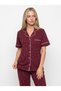Women's Cotton Heart Patterned Short Sleeved Pajama Set Burgundy