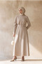 Asymmetrical Layered Detailed Belted Long Sleeve Stylish Hijab Dress 140 cm Length Stone 26Ka906 - 3