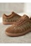 2609922K Women's Genuine Leather Suede Patterned Sneaker Shoes - 2
