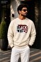 Men's Black White Confident Style Typography Printed Cycling Round Neck Casual Sweatshirt