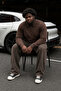 Men's Large Size Dark Brown Polo Collar Striped Sweatshirt - 3