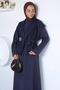 Navy Blue Stone Embroidered Waist Tie Vest Dress Hijab Double Set - 4