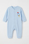 Baby Boy Blue Rocket Embroidered Corduroy Long Sleeve Romper with Snap Fasteners - 5
