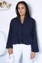 Navy Blue Gülseli Women's Camelya Bomber Jacket with Elastic Waist and Ankle, Snap Fasteners and Zipper - 2